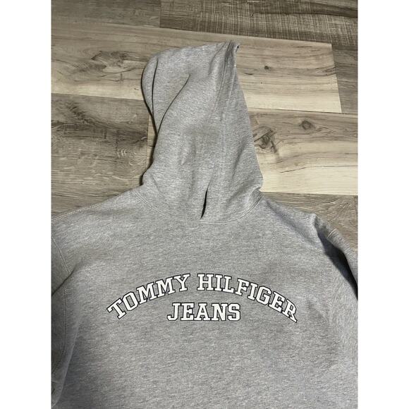 Vintage Tommy Hilfiger Sweatshirt Hoodie Womens Small Gray 90s Cropped Pullover - Picture 2 of 5